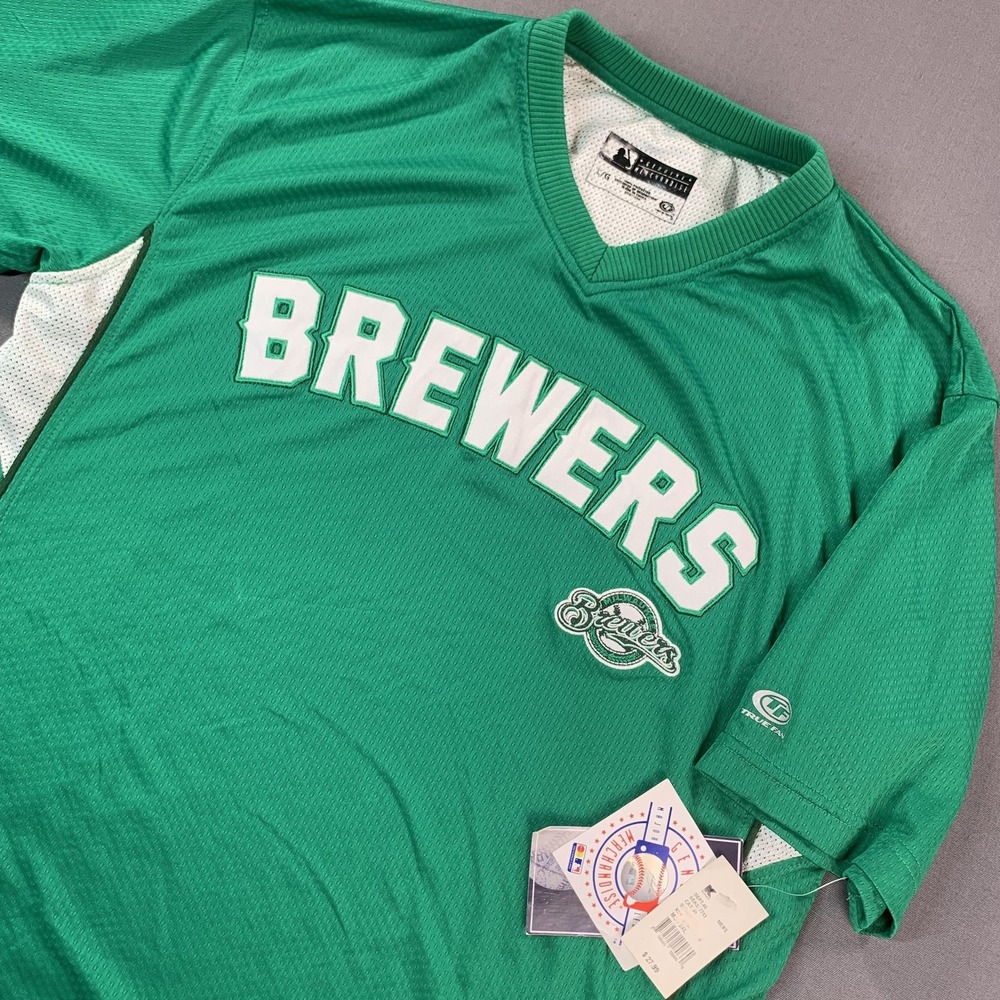 Milwaukee Brewers Shirt‎ Mens Large Green MLB Baseball True Fan Mesh Jersey Top